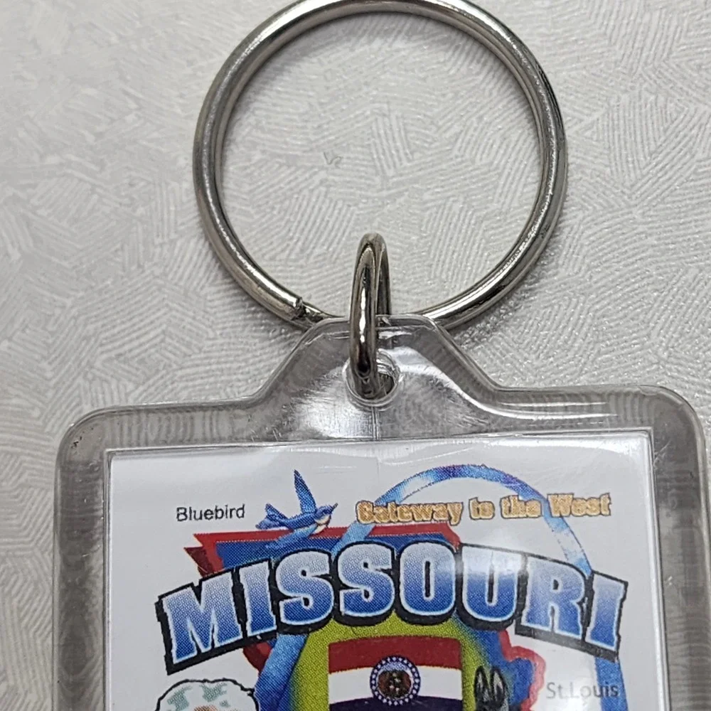Vintage Route 66 Missouri Show Me State Square Lucite Keychain Ring Collectible